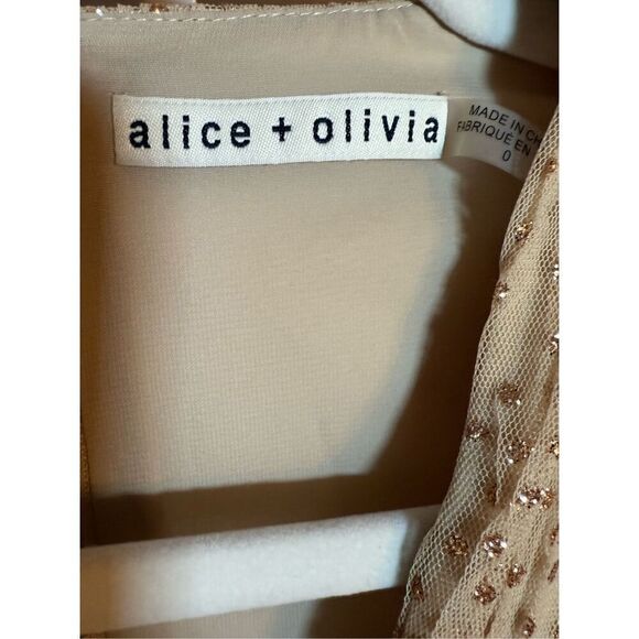 alice + olivia Monica Tulle Party Dress Sz 0 Natural/Gold - Picture 9 of 16